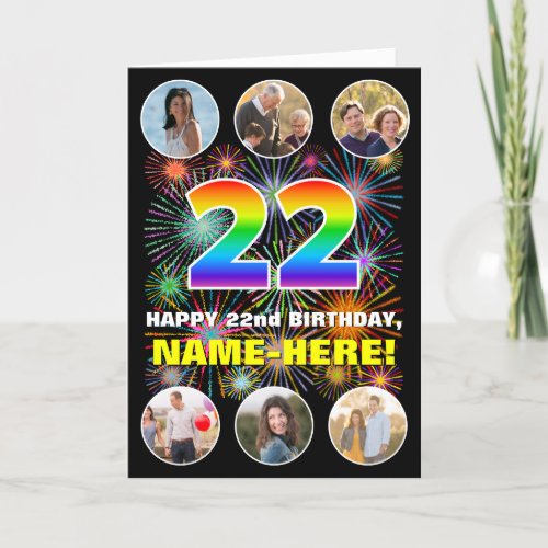 22nd Birthday Fun Rainbow  Custom Name  Photos Card