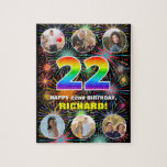 [ Thumbnail: 22nd Birthday: Fun Rainbow #, Custom Name + Photos Jigsaw Puzzle ]