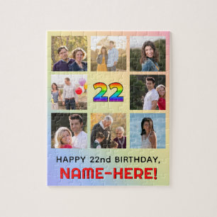 22nd Birthday: Fun Rainbow #, Custom Name & Photos Jigsaw Puzzle