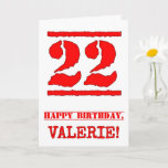 [ Thumbnail: 22nd Birthday: Fun, Red Rubber Stamp Inspired Look Card ]