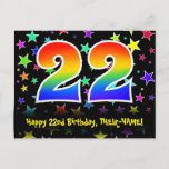 [ Thumbnail: 22nd Birthday: Fun Stars Pattern, Rainbow 22, Name Postcard ]