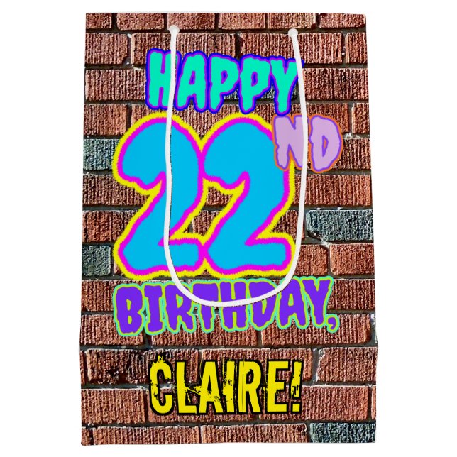 22nd Birthday: Fun, Urban Graffiti Inspired Look Medium Gift Bag (Back)