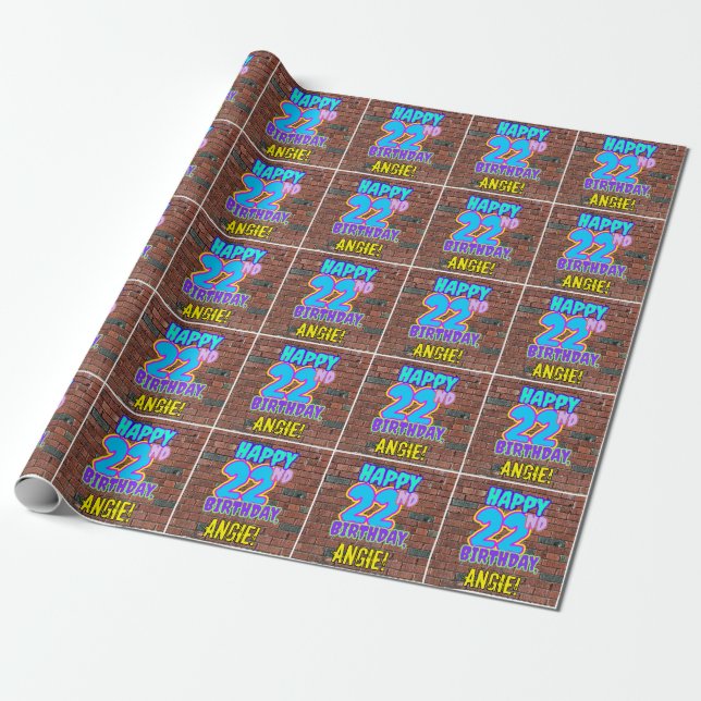 22nd Birthday: Fun, Urban Graffiti Inspired Look Wrapping Paper (Unrolled)