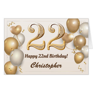 22nd Birthday Gold Balloons Confetti Extra Large Card