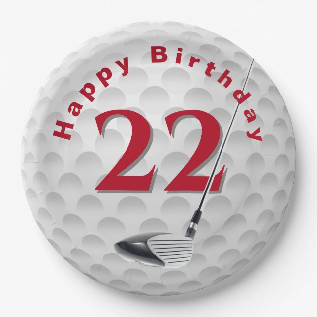 22nd Birthday Golf Ball Design Paper Plate (Front)