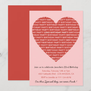 22nd birthday invitation big hearts Red