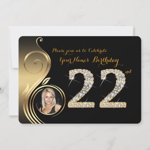 22ndBirthday InvitationNumber DiamondPhoto 2 Invitation