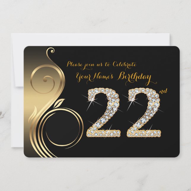 22nd,Birthday Invitation,Number Diamond,Photo Invitation (Front)