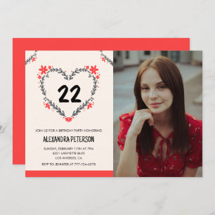 22nd birthday invitations for her Floral Heart