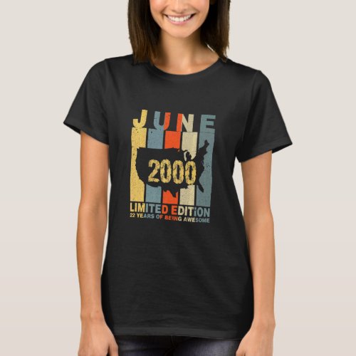 22nd Birthday June 2000 22 Years Of Being Awesome  T_Shirt