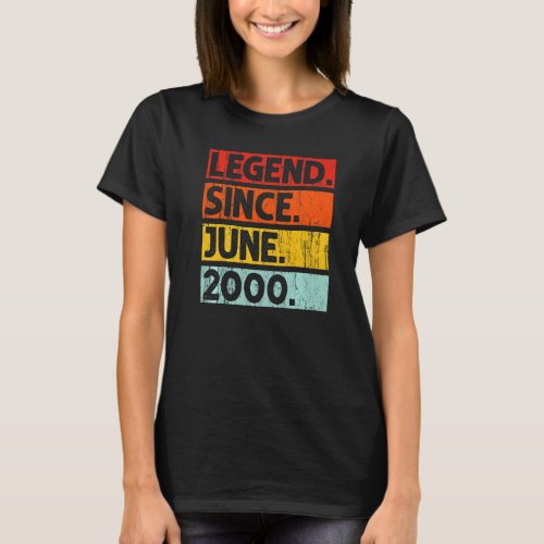 22nd Birthday  Legend Since June 2000 22 Years Old T_Shirt