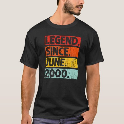 22nd Birthday  Legend Since June 2000 22 Years Old T_Shirt