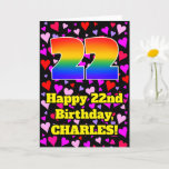 [ Thumbnail: 22nd Birthday: Loving Hearts Pattern, Rainbow # 22 Card ]