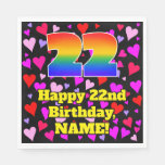 [ Thumbnail: 22nd Birthday: Loving Hearts Pattern, Rainbow # 22 Napkins ]
