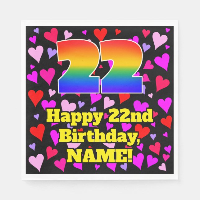22nd Birthday: Loving Hearts Pattern, Rainbow # 22 Napkins (Front)