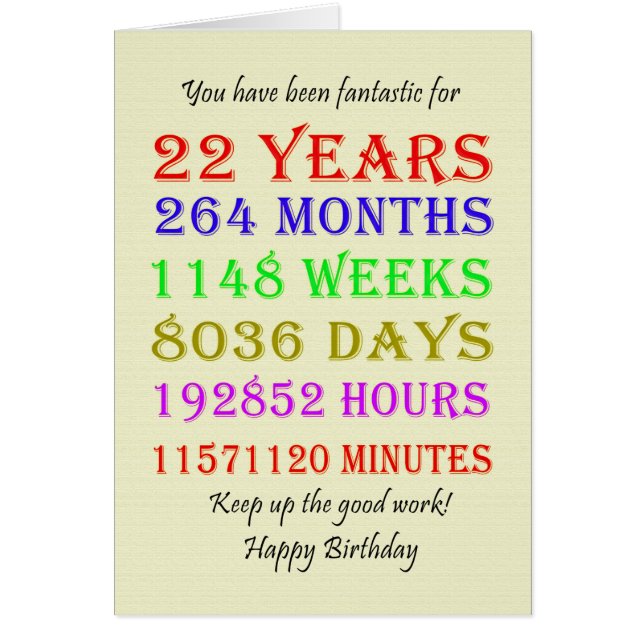 22nd Birthday Milestones Cards (Front)