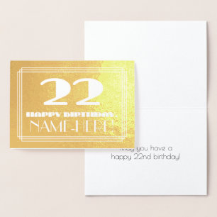 22nd Birthday: Name + Art Deco Inspired Look "22" Foil Card