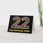 [ Thumbnail: 22nd Birthday: Name + Faux Wood Grain Pattern "22" Card ]