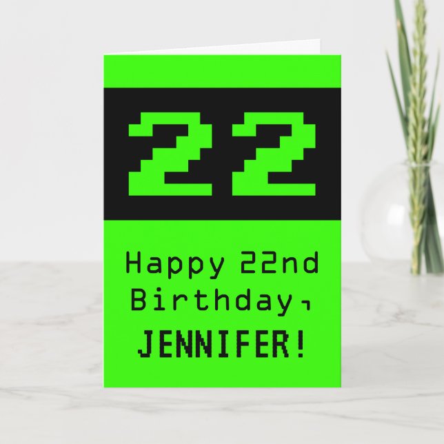 22nd Birthday: Nerdy / Geeky Style "22" and Name Card (Front)
