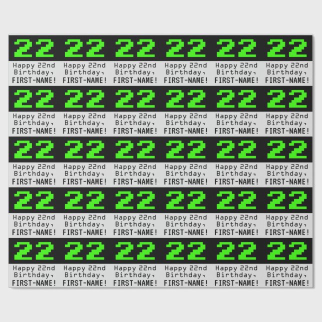 22nd Birthday - Nerdy / Geeky Style "22" and Name Wrapping Paper (Flat)