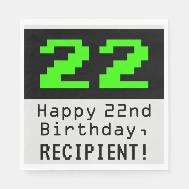 22nd Birthday - Nerdy / Geeky Style "22" & Name Napkins (Front)