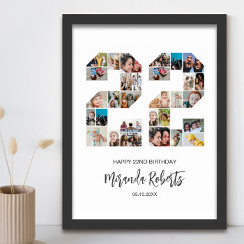 22nd Birthday Number 22 Custom Photo Collage Poster by raindwops at Zazzle
