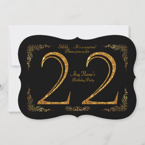 22ndBirthday party 22ndgreat Gatsbyblack  gold Invitation