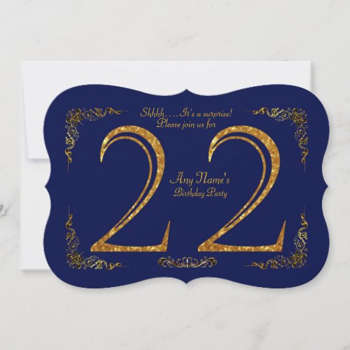 22ndBirthday party 22ndgreat GatsbyNavy  gold Invitation