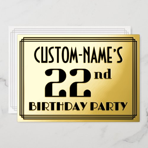 22nd Birthday Party Art Deco Look 22 and Name Foil Invitation