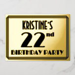 [ Thumbnail: 22nd Birthday Party — Art Deco Look “22” + Name Invitation ]