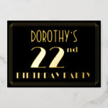 [ Thumbnail: 22nd Birthday Party: Art Deco Look “22”, W/ Name Invitation ]