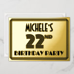 [ Thumbnail: 22nd Birthday Party — Art Deco Style “22” & Name Invitation ]
