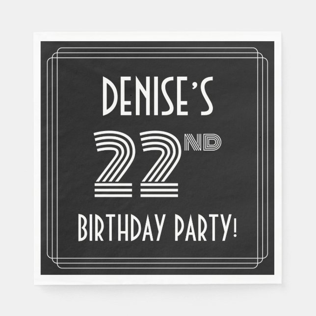 22nd Birthday Party: Art Deco Style + Custom Name Napkins (Front)