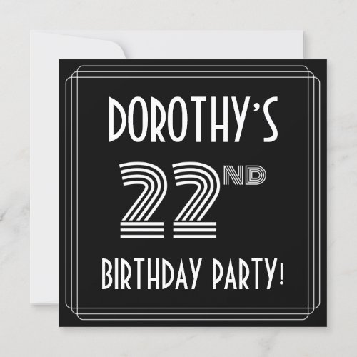 22nd Birthday Party Art Deco Style w Custom Name Invitation