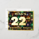 [ Thumbnail: 22nd Birthday Party: Bold, Colorful Fireworks Look Postcard ]
