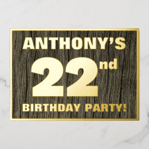 22nd Birthday Party: Bold, Faux Wood Grain Pattern Foil Invitation