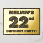 [ Thumbnail: 22nd Birthday Party — Bold, Faux Wood Grain Text Invitation ]