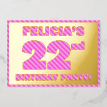 [ Thumbnail: 22nd Birthday Party — Bold, Fun, Pink Stripes # 22 Invitation ]
