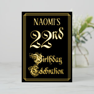 22nd Birthday Party — Fancy Script & Custom Name Foil Invitation