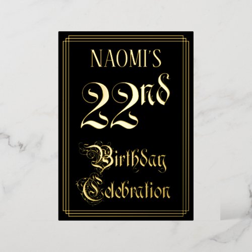 22nd Birthday Party  Fancy Script  Custom Name Foil Invitation