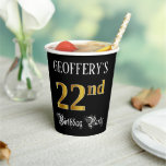[ Thumbnail: 22nd Birthday Party — Fancy Script, Faux Gold Look Paper Cups ]