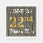 [ Thumbnail: 22nd Birthday Party — Faux Gold & Faux Wood Looks Napkins ]