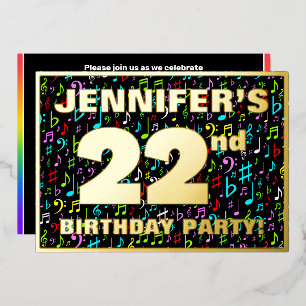22nd Birthday Party — Fun, Colorful Music Symbols Foil Invitation