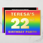 [ Thumbnail: 22nd Birthday Party: Fun, Colorful Rainbow Pattern Invitation ]