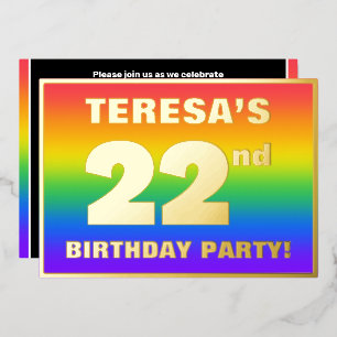 22nd Birthday Party: Fun, Colorful Rainbow Pattern Foil Invitation