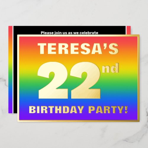 22nd Birthday Party Fun Colorful Rainbow Pattern Foil Invitation