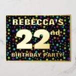 [ Thumbnail: 22nd Birthday Party — Fun, Colorful Stars Pattern Invitation ]