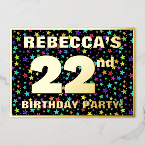 22nd Birthday Party  Fun Colorful Stars Pattern Foil Invitation