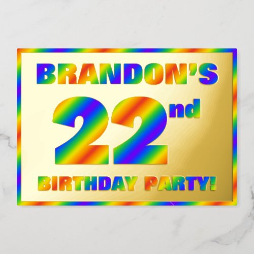 22nd Birthday Party  Fun Rainbow Spectrum 22 Foil Invitation