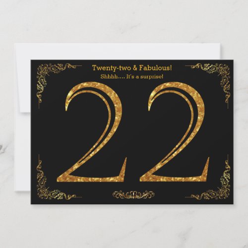 22nd Birthday partyGatsby stylblack gold glitter Invitation